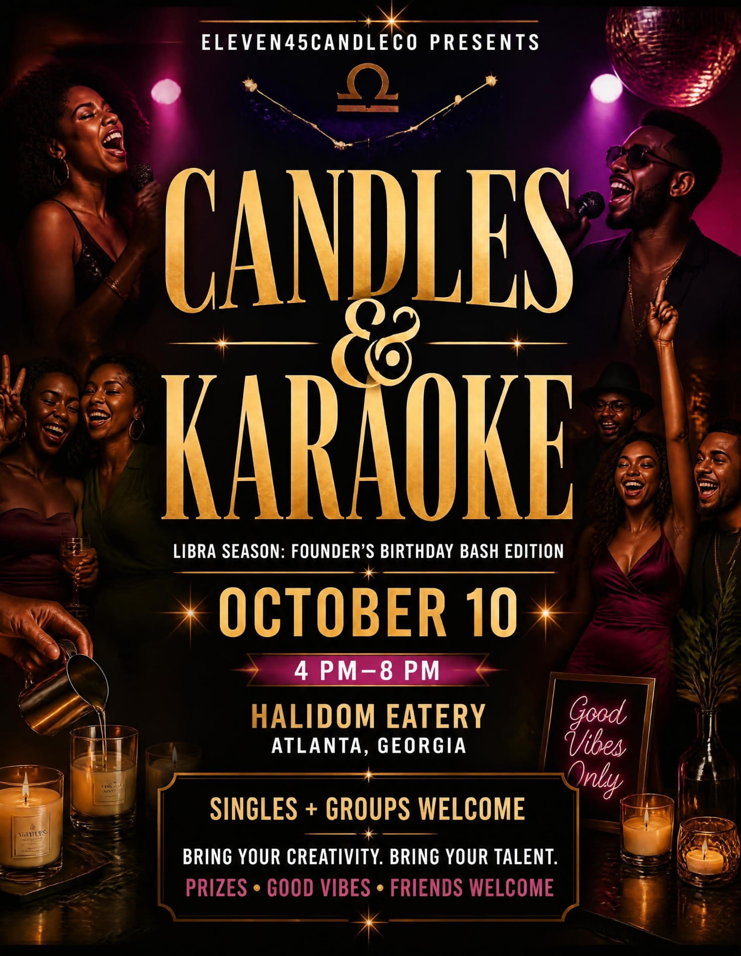 Candles & Karaoke event flyer — Eleven45 Candle Co., Atlanta
