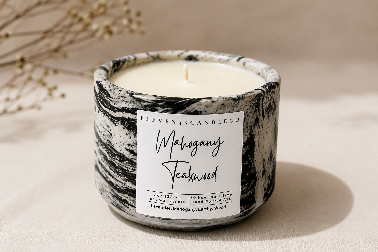 Handmade refillable concrete soy candle by Eleven45 Candle Co. in Atlanta
