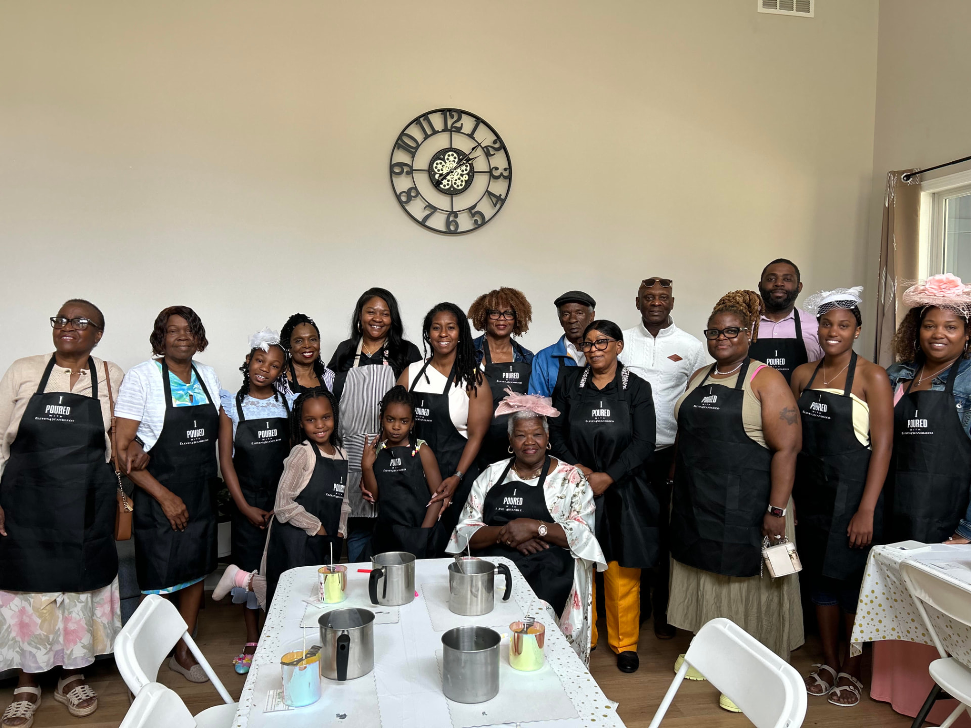 A large group creating candles at an Eleven45 event in Atlanta