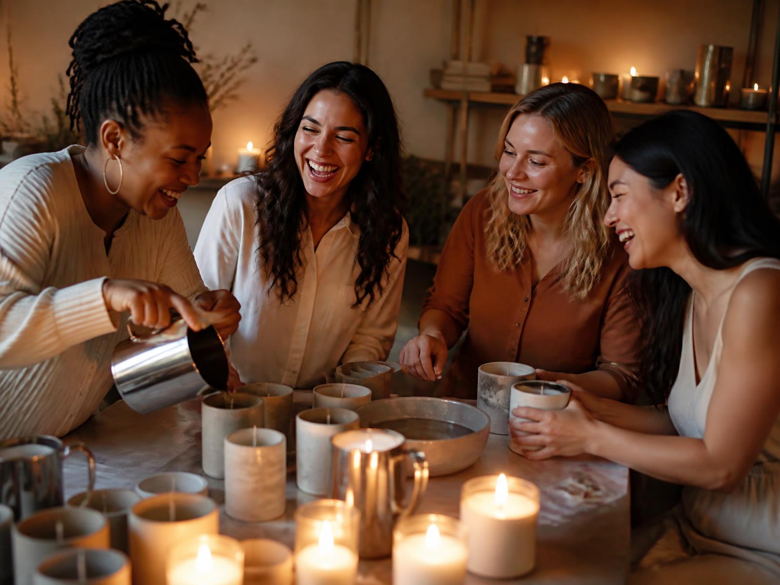 Guests pouring their own candles at a mobile candle making party hosted by Eleven45 in Atlanta