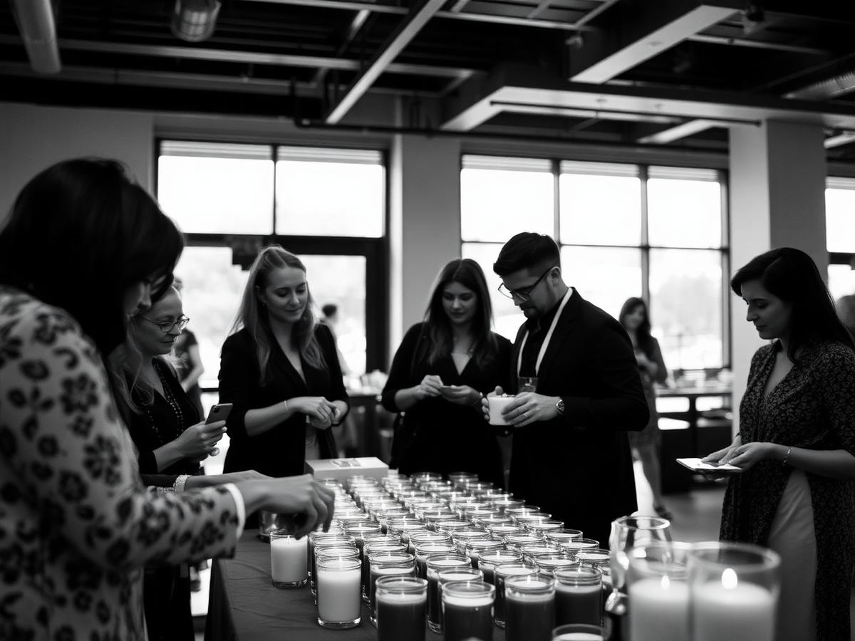 Guests at an Eleven45 mobile candle-making activation during a sponsored Atlanta event