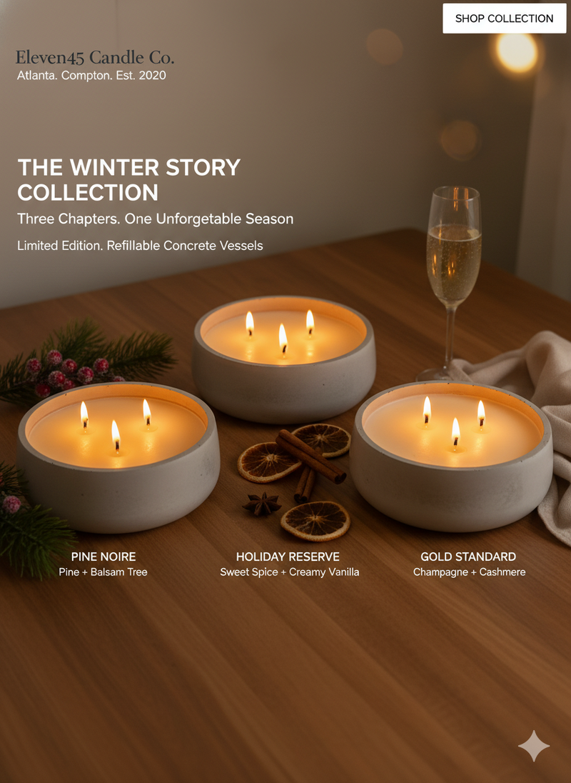 Winter Story Candle Trio – Pine, Holiday Spice, Champagne | Luxury Concrete Gift Set